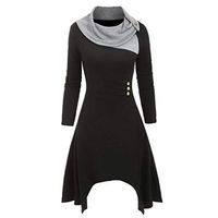 Jocund Stylish Women Dress Plus Size Scarf Neck Buttons Patchwork Tops Asymmetrical Knitted Dress