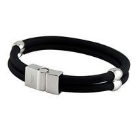 Power Ionics Health Titanium Magnetic Bracelet for Men energy Double Wristband for Women 3000ion Black 8.5" (22 Centimeters)
