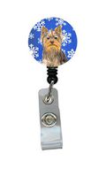 Caroline's Treasures KJ1177BR Winter Snowflakes Holiday Yorkie/Yorkshire Terrier Retractable Badge Reel, Belt Clip, Multicolor