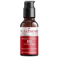 PuraTHRIVE Vitamin B12 Liquid Drops with Fulvic Acid. Liposomal B12 in Methycobalamin Form for Maximum Absorption and Potency. Vegan Friendly, GMO Free, Made in USA.