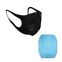 Dinfoger Black Dust-Proof Filter Pad Mouth Mask with Breathing Valve Cycling Respirator with Double Valve + Blue Square Mask Pad