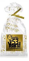 CakeSupplyShop Item#053CTC 53rd Birthday/Anniversary Cheers Metallic Gold & Gold Swirl Party Favor Bags with Twist Ties