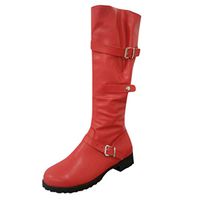 HebeTop Women's Fashion Round Toe Low Heel Knee High Zipper Riding Boot Shoes Red