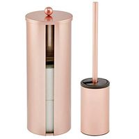 mDesign Slim Compact Stainless Toilet Bowl Brush and Holder for Bathroom Storage with Free Standing Toilet Paper Holder Stand with Storage for 3 Rolls of Toilet Tissue - Rose Gold