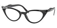 SOOLALA Womens Vintage Cateyes 80s Inspired Fashion Reading Glasses with Rhinestones, Black, 1.5x