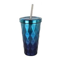 ZHENQ Ice Coffee Cup with Straw Cup Double Stainless Steel Vacuum Durable, Cup Mug Gradient Diamond Cup Permanent Insulation, reducing Bacterial Growth (Color : B)