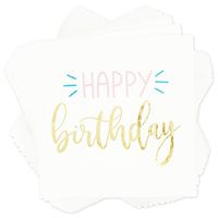 HAPPY BIRTHDAY Gold Foil Napkins for Parties (5 in, 3 Ply, White, 50 Pack)