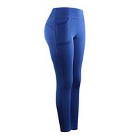 Theoylos Womens High Waist Yoga Pants with Pockets Super Soft Workout Pants Ladies Seamless Slimming Yoga Leggings Blue