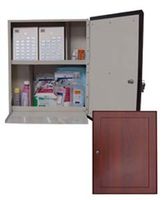 Wooden Laminate Exterior Wall Mount Medication Cabinet, Single Door/Single Lock (With Decorative Do