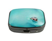 XUTAI Custom Personalized Square Stainless Steel Gun Silver Glass Travel Pill Case Vitamin Decoration Box (Cute Ladybug Blue)