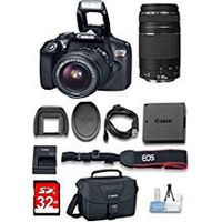 Canon EOS Rebel T6 DSLR Camera w/ 18-55mm & EF 75-300mm Lenses & 32 GB High Speed Memory card & Cleaning Kit Bundle