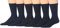 James Fiallo Men's 6-Pair Diabetic Dress Crew Cotton Socks, Non-Binding, losse Top, (Black)