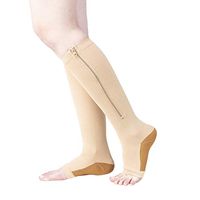 Copper Infused Toeless Compression Calf Socks with Zipper for Women and Men (Beige, S/M)