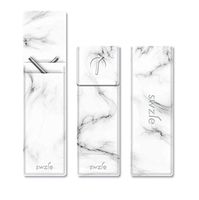 SWZLE 2 Reusable Stainless Steel Straight Straws & 1 Cleaning Brush - Portable Set with Sleek Marble Case - BPA Free - Fits in Pocket, Purse & Backpack for Travel & Household - Blue