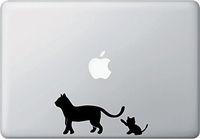 Yadda-Yadda Design Co. Cat Mom and Baby Kitten Playing with Tail - Design 1 - MacBook or Laptop Decal - Copyright (6" w x 2.75" h) (Black)