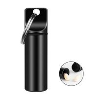 Single Small Pocket Pill Box Keychain, Portable Mini Aluminium Alloy Pill Organizer Case Container for Purse, Waterproof Metal Pill Holder Medicine Bottle for Outdoor Camping Travel(Black)