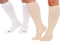 LISH 2 Pack Plain Jane Wide Calf Compression Socks - 15-25 mmHg Knee High Plus Size Support (Nude/White, S/M)