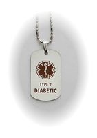 Type 2 Diabetes Diabetic Medical Alert Tag Pendant in Gold or Silver (Silver)