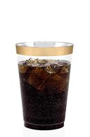 50 Gold Rimmed Clear Hard Plastic Cups | 10 oz. Fancy Disposable Tumblers (50-Pack) by Bloomingoods