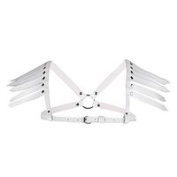 IEFIEL Unisex Faux Leather Adjustable Body Chest Harness Costume Belt with Feather Shoulder and Metal Rivets White X-shape One Size