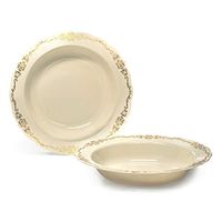 " OCCASIONS" 40 Bowls Pack, Disposable Vintage Wedding Party Plastic Bowls (12 oz Soup Bowl, Verona in Ivory & Gold)
