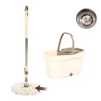 QIAOBS Mop and Bucket Set, Magic Spin Mop Bucket and Microfiber Rotating Dry with 2 Heads-Khaki