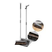 Skbxyj Broom and Dustpan with Long Handle, Comb Tooth Design 180° Rotatable Broom Head Encrypted PET Broom Wire 45° Angle Soft Rubber Strip Fits The Ground