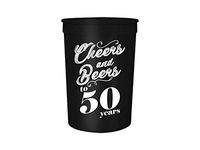 Cheers and Beers to 50 Years Birthday Party Cups, Set of 12, 16oz Black and White Stadium 50th Birthday Cups, Perfect for Birthday Parties, Birthday Decorations