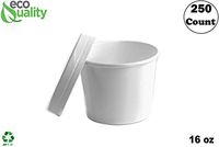 [250 Count] 16 oz Disposable White Paper Soup Containers with Lids Combo - Pint Ice Cream Containers, Frozen Yogurt Cups, Restaurant, Microwavable, Take Out, to Go Deli Containers, Recyclable