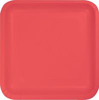 Creative Converting 463146 Touch of Color Square Dinner Plates, 18 ct, Coral