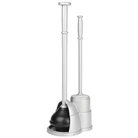 mDesign Modern Slim Compact Freestanding Plastic Toilet Bowl Brush and Plunger Combo Set with Holder for Bathroom Storage Organization, Sturdy, Heavy Duty, Deep Cleaning, Covered Brush - Silver