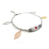 My Identity Doctor - Ladies Medical ID Bracelet with Engraving, Steel Walnut, Extra Small - Red - Wrist Size 7 Inch