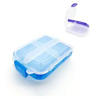 2 Pack Foldable Travel Pill Organizer Medicine Dispenser – 3 Layers with 8 Compartments Waterproof Portable Pill Storage Box Container for Daily Medicine, Vitamin and Fish Oil (Blue and Purple)