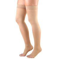Truform Women's Compression Stockings, 20-30 mmHg, Thigh High Length, Open Toe, Opaque, Beige, Small