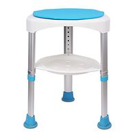 Bath Stool 360 Degree Rotatable Aluminum Alloy Shower Stool Bathroom Stool Height Adjustable Bath Chair Old Man Shower Chair with Storage Shelf and Non-Slip Mat (Color : Light Blue)