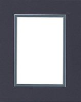 Pack of (2) 18x24 Double Acid Free White Core Picture Mats Cut for 13x19 Pictures in Navy Blue and Slate Blue