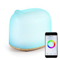 YHW Smart WiFi Essential Oil Diffuser & Table Lamp, 300 mL Humidifier, Alexa/Google/App Control, RGB Ambient Night Light, Off Timer, Scheduling, Auto Shut-Off, Light Wood Color