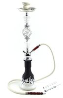 Freddy 1 Hose Hookah 24" Matte Finish Flame Design Glass Vase Complete Set Shisha W/Carrying Box (White)