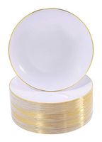 NERVURE 100Pieces White with Gold Rim Plastic Plates- 7.5inch Disposable Gold Salad/Dessert Plates-Ideal for Weddings& Parties