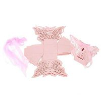bromrefulgenc Candy Boxes,Candy Container hodler for Wedding Bridal Birthday Party Decors,20Pcs Elegant Ribbons Hollow Butterfly Candy Boxes Birthday Wedding Favor Gift - Pink