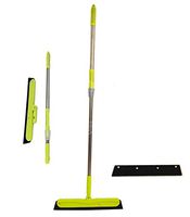Extendable Rod Floor Squeegee Broom,QINGQIU Foam Rubber Floor Squeegee with 41.3" Upgraded Removable Rod,Comes 2 EVA Squeegee Replacement Heads,Water Removal,Pet Hair/Window Cleaning（Bright Green