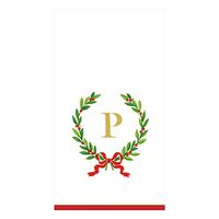 Caspari Christmas Laurel Wreath Paper Guest Towel Napkins in Letter P, 60 Napkins Included