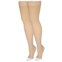 NuVein Medical Compression Stockings, 20-30 mmHg Support, Women & Men Thigh Length Hose, Open Toe, Beige, Small