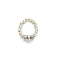 Silver and White Magnetic Therapy Stretch Ring (Large Ring Size 8-9)