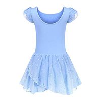 general3 Girls Ruffle Sleeve Ballet Dress Glitter Irregular Dance Tutu Skirt Leotard (Blue, 140 (Age for 6-7Y))