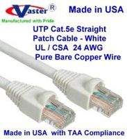 Made in USA, (60 Ft), Cat5e Ethernet Patch Cable - RJ45 Computer Networking Cord - (UL CM and 100% COPPER. 24AWG, 50u" GOLD PLATING) WHITE
