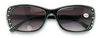 Women Bifocal Reading Sunglasses Reader Glasses Fashion Rhinestone Translucent (Blue, 2.50)