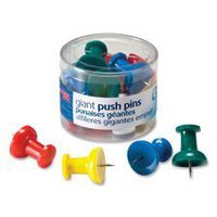 Giant Pushpins, 1-1/2"",12/PK, Clear Tub, Assorted, Sold as 1 Package, 12 Each per Package