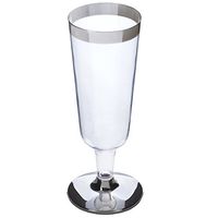 BalsaCircle 33 pcs 6 oz Clear with Silver Rim Plastic Champagne Flutes - Disposable Wedding Party Catering Tableware