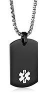 JF.MED IP Black-Plated Stainless Steel Medical Alert ID Pendant Necklace for Men & Women 24 inch,Free Engraving